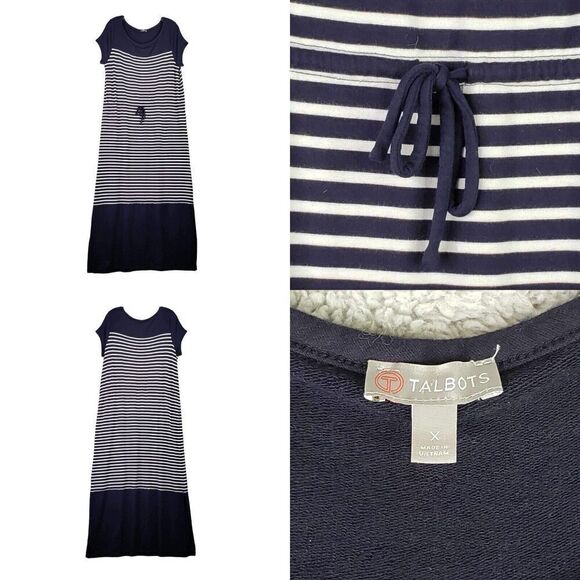 Talbots Shirt Dress Stretch Short Sleeve Size X Striped Navy Blue White Modal - Picture 1 of 9